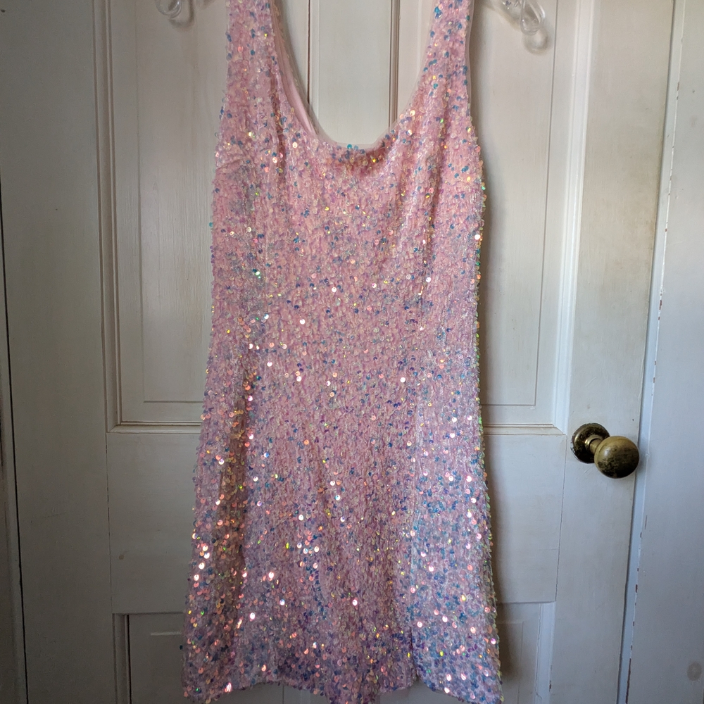 Elegant Pink Sequin Midi Dress